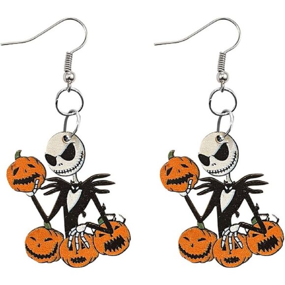 Jewelry - Women's Black&orange Cute Cartoon Halloween Theme Earrings Ghost Pumpkin Wooden